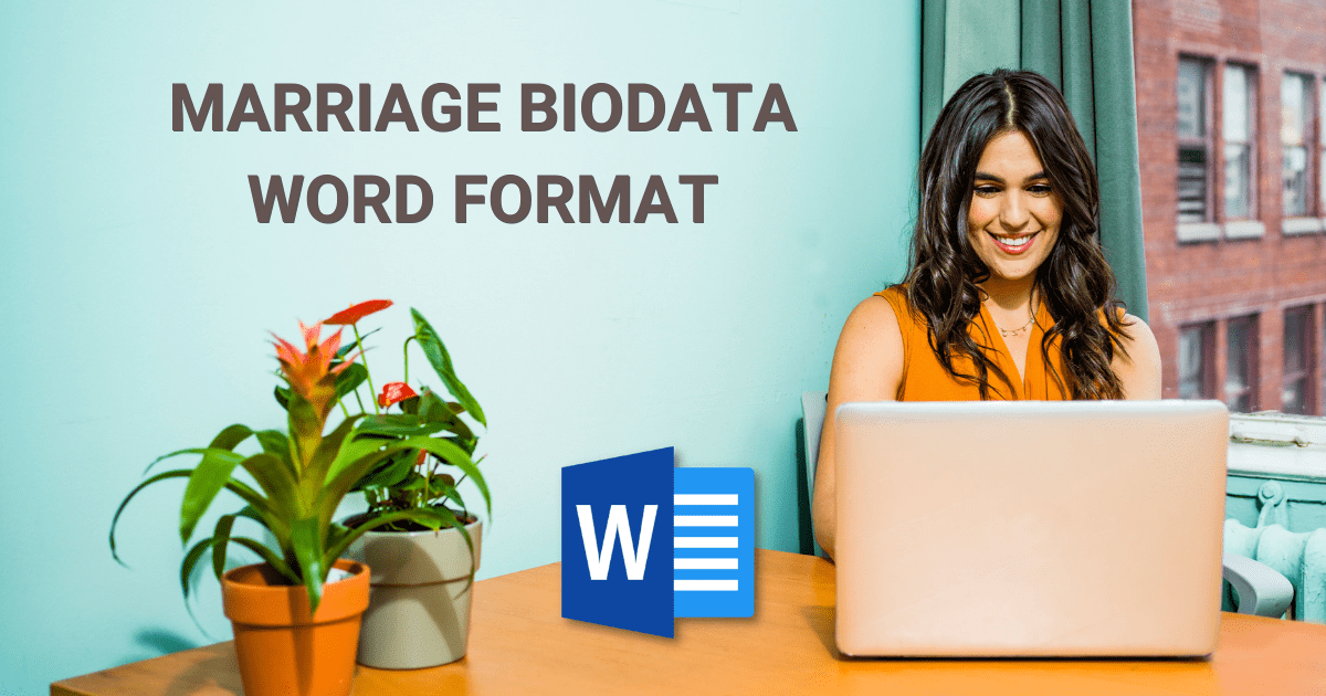 a lady downloding marriage biodata format in word on laptop