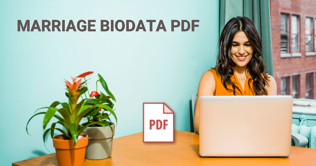 a lady downloding marriage biodata format pdf on laptop