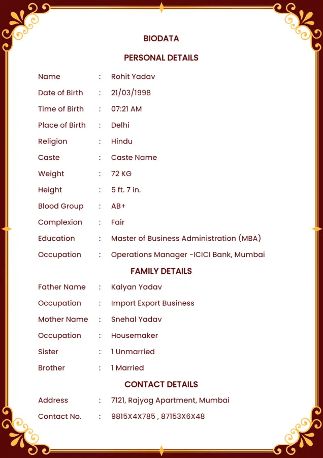biodata for marriage