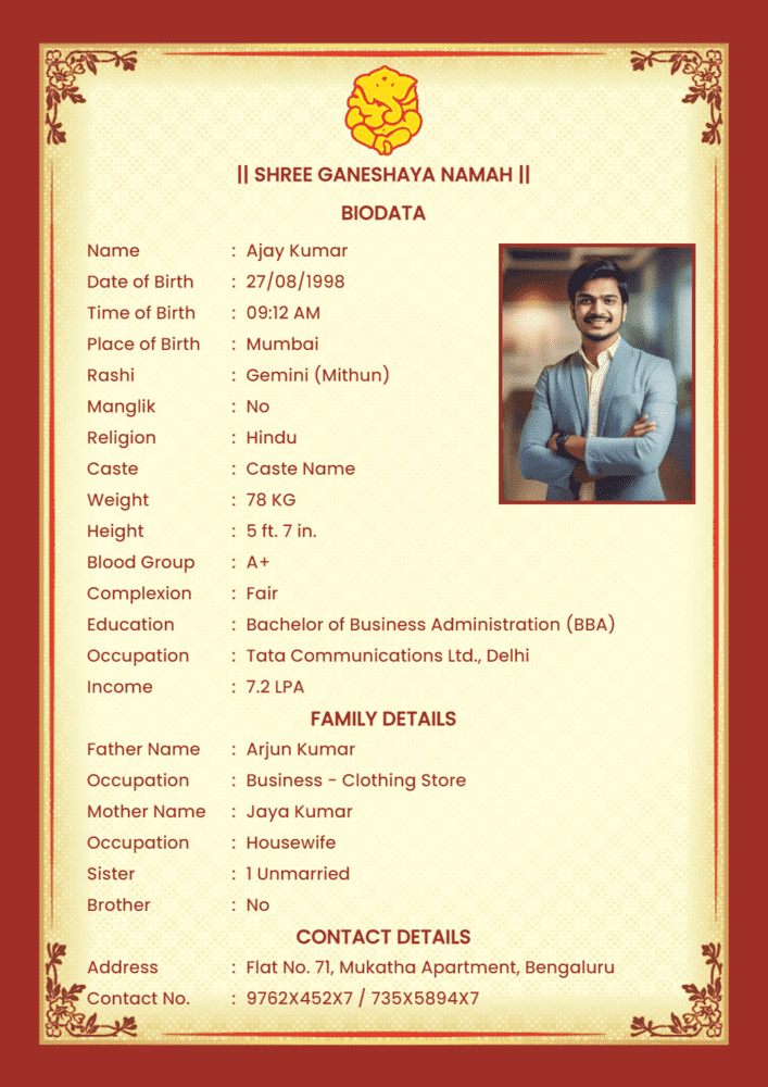 biodata format for marriage for boy