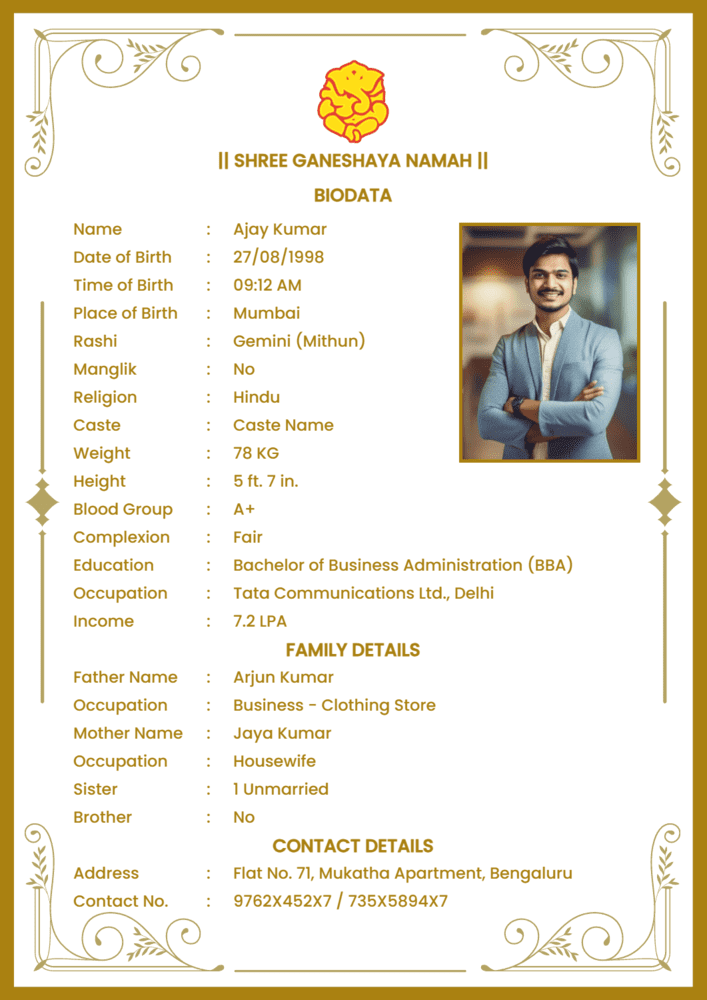 marriage biodata for boy