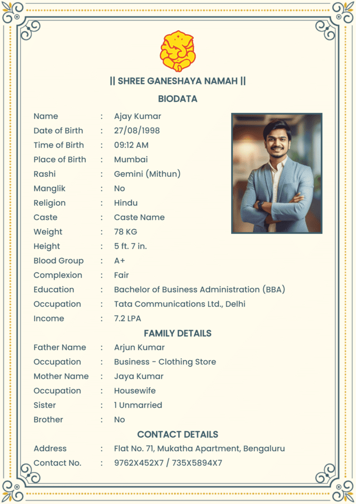 marriage biodata format for boy