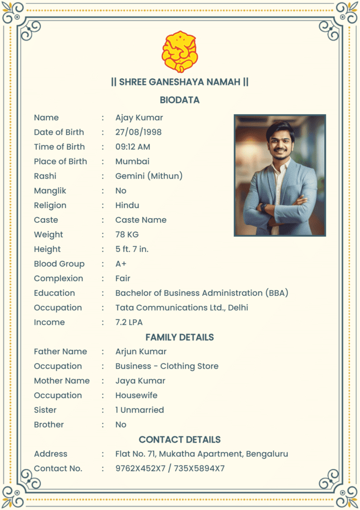 Marriage Biodata Format For Boy