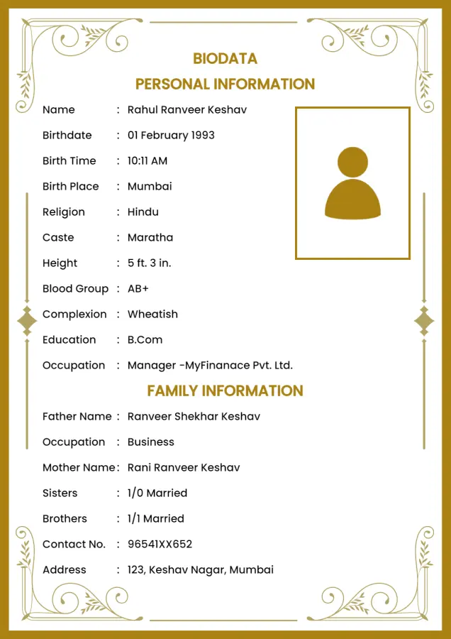 biodata for marriage in english