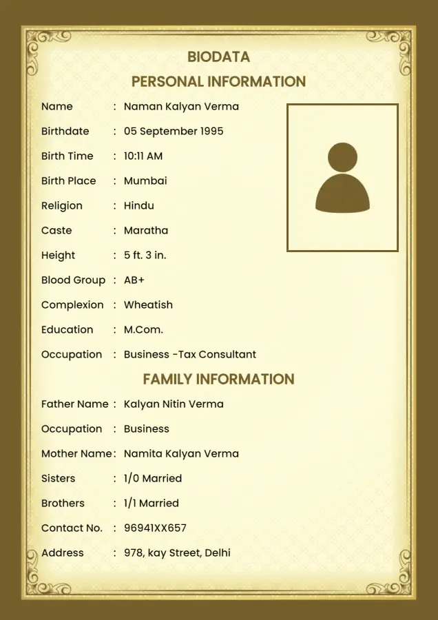 biodata for marriage male