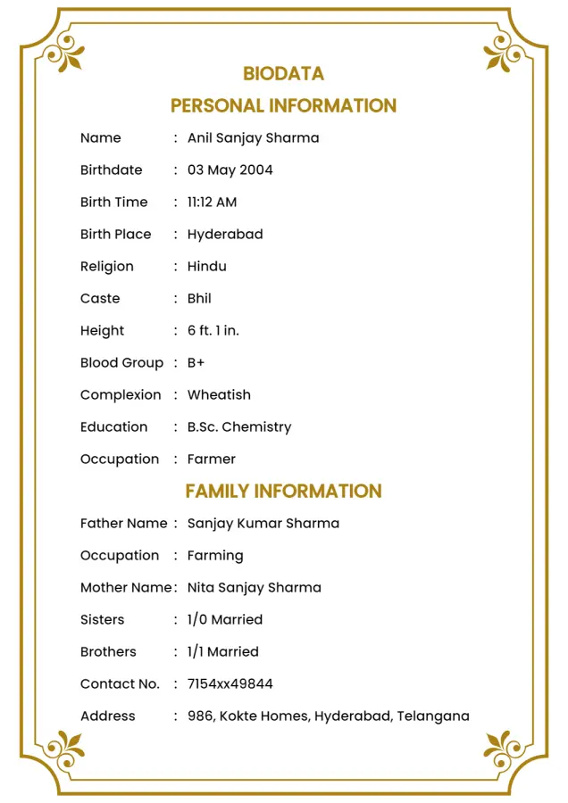 biodata in english for marriage