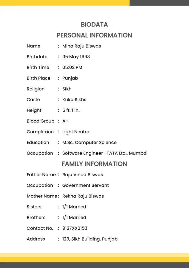 marriage biodata template