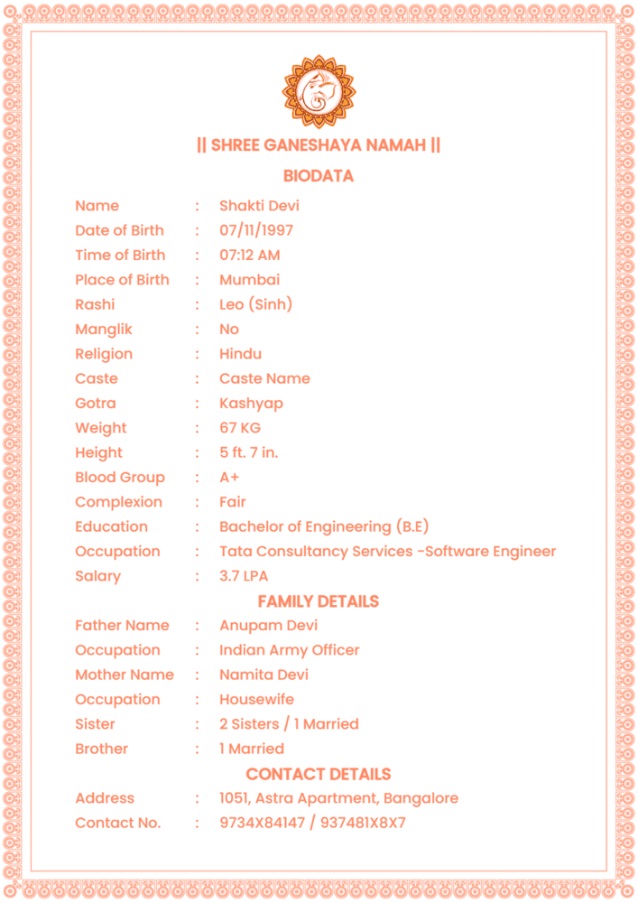 hindu biodata for marriage without photo