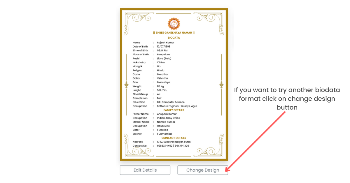 change marriage biodata format