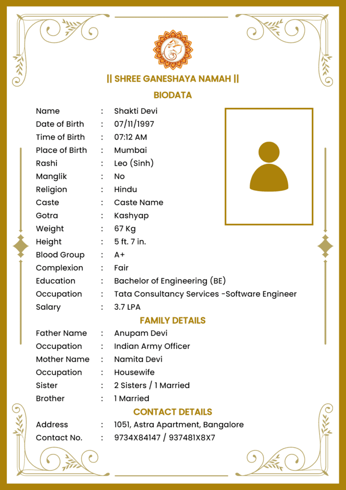 Indian Marriage Biodata