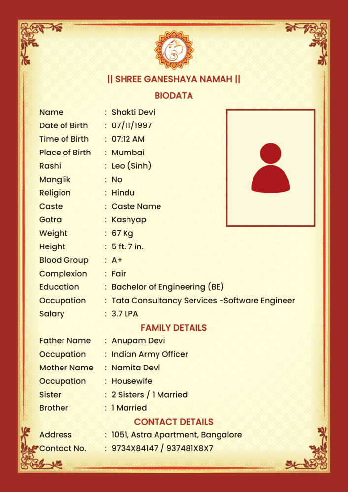 Indian Marriage Biodata