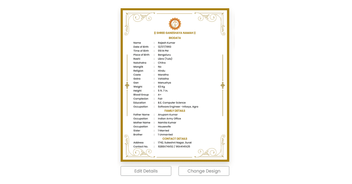 Hindu Marriage Biodata Format Created