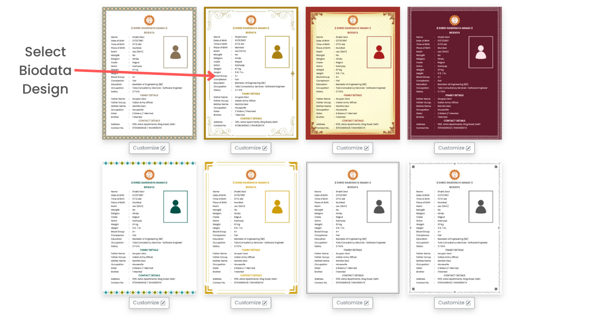 Step 1 Select Marriage Biodata Format