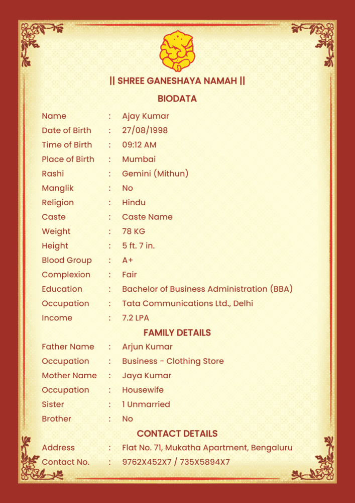 marriage biodata